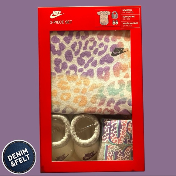 Nike Baby Girl Colorful Spot On Cheetah Bodysuit, Bib & Bootie 3 Piece Set | NEW - Picture 3 of 13